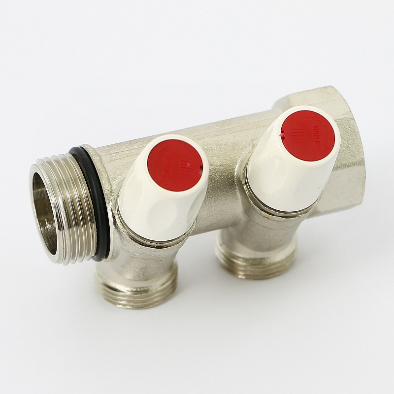 Коллектор НВ с вентилями никелированный Rautitan MX Rehau 1" x 2 вых 3/4"EK межосевое 40 мм 131644