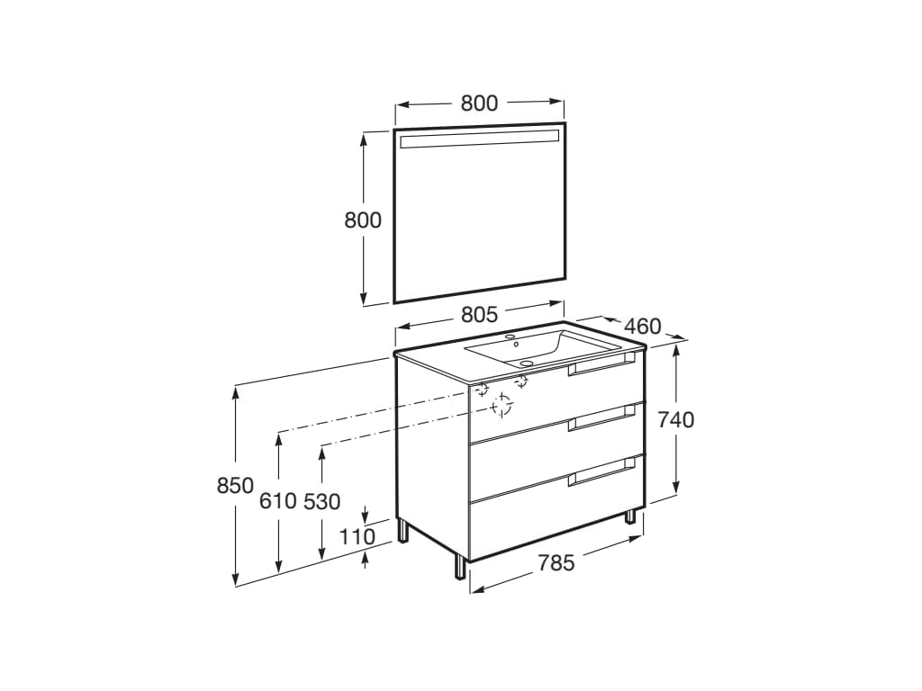 Деревянный напольный умывальник с зеркалом Roca Aleyda ARCH-00106137 - Вид №40