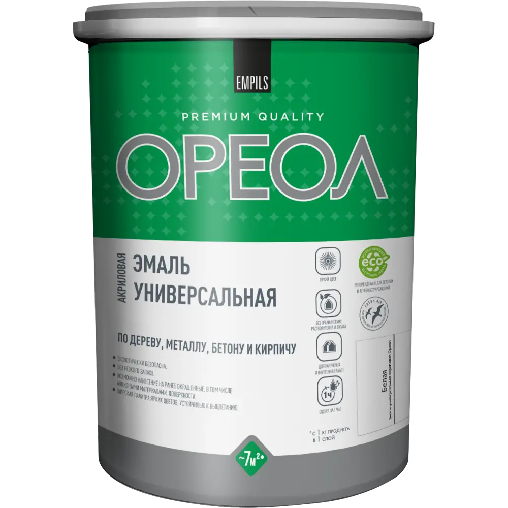 Универсальная эмаль ОРЕОЛ для внутренних и наружных работ - белая глянцевая 1 кг 89376150 STLM-1570908 - Вид №1