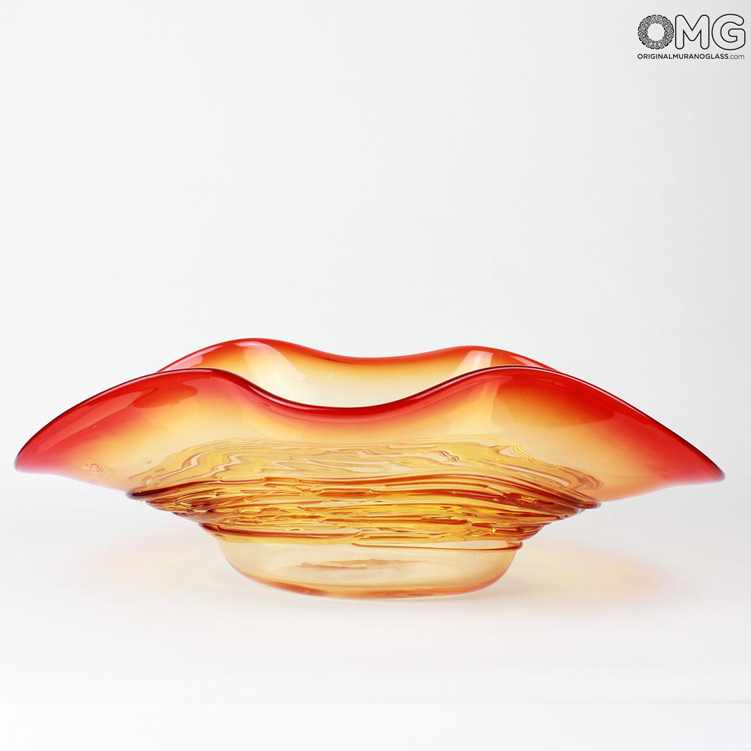 499 ORIGINALMURANOGLASS Декоративная чаша Сомбреро из муранского стекла янтарно-красная - муранское стекло OMG 40 см  - Вид №1