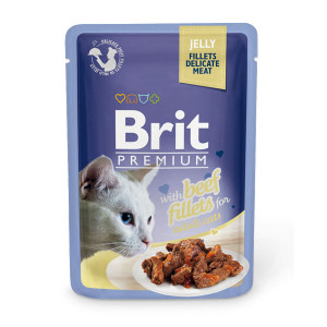 ПР0047468 Корм для кошек Premium Cat Jelly Кусочки из филе говядины в желе пауч 85г Brit