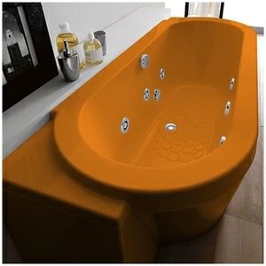 Ванна Gruppo treesse Playa V818B-DX-O оранжевая с гидромассажем и дезинфекцией овальная угловая пристенная правая