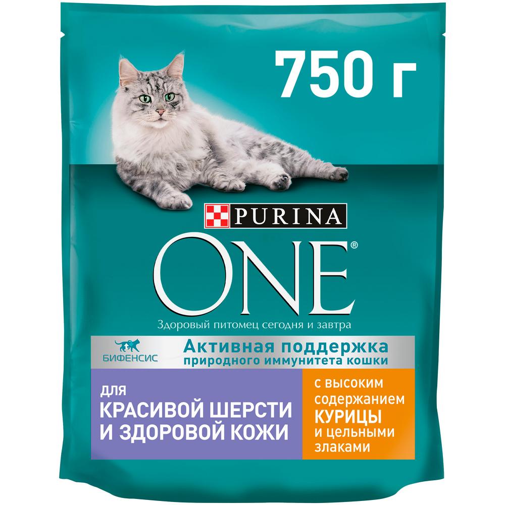 ПР0059661 Корм для кошек для красивой шерсти, курица, злаки сух. 750г ONE  - Вид №8