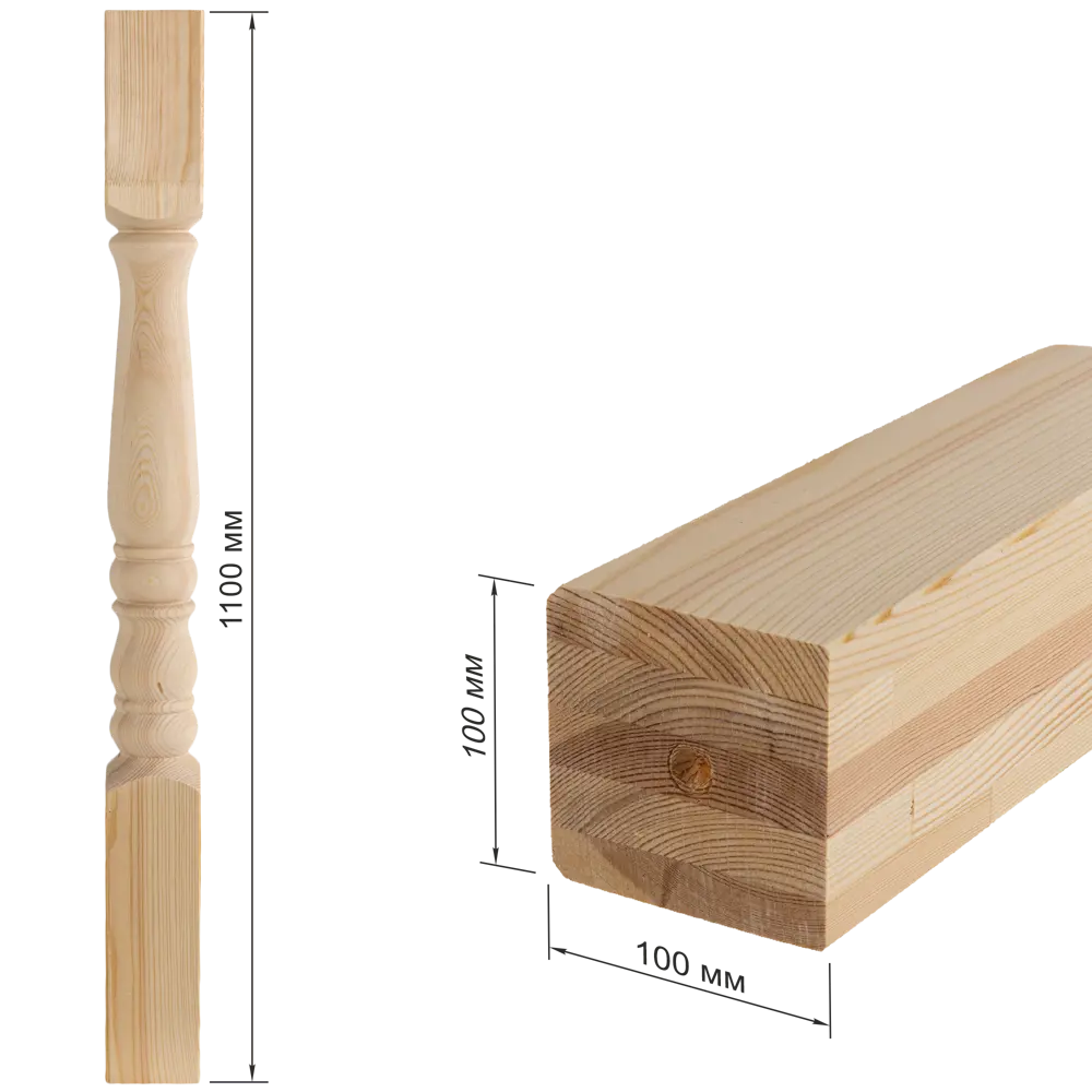 Столб лестничный сращенный хвоя сорт Экстра Яблоко 100x100x1100 мм Santreyd STLM-2054652 - Вид №6