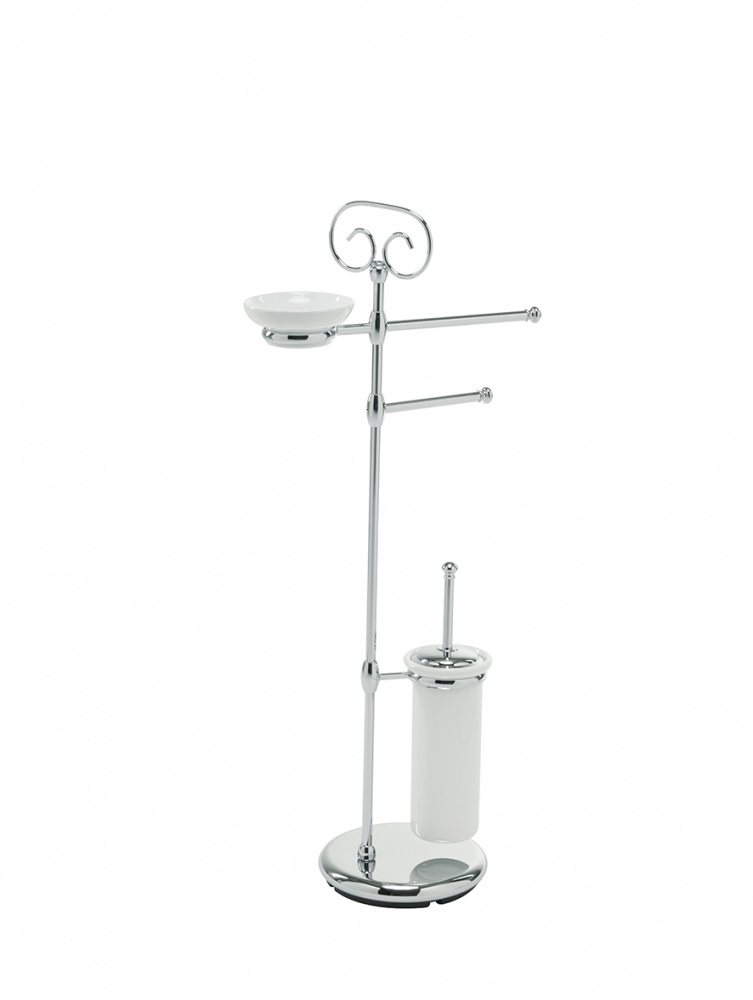 I21(08-BI) Stil Haus Idra, стойка: мыльница + полотенцедер. + бумагодержатель + ерш, цвет хром - белая керамика 