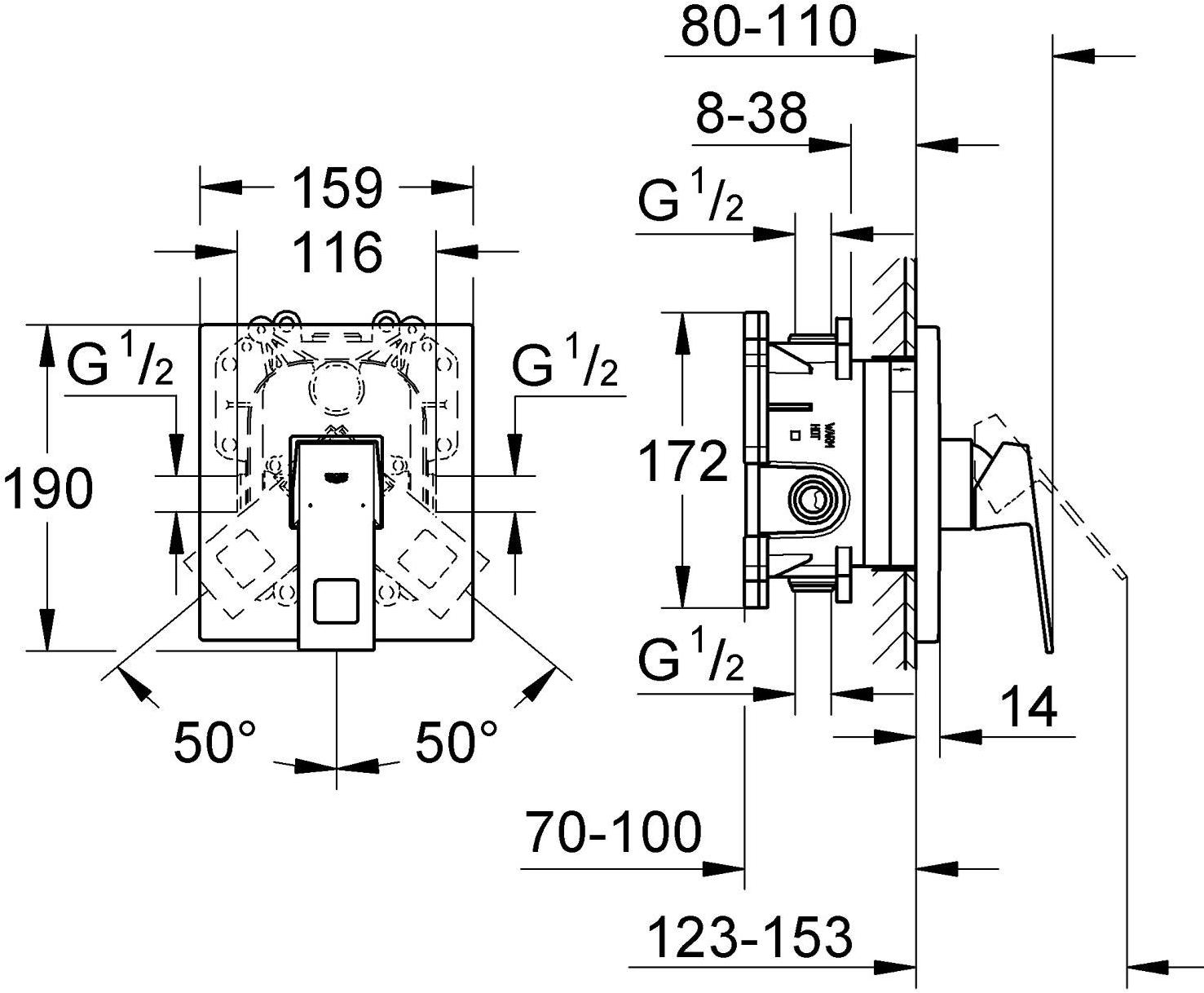 Смеситель для душа GROHE Eurocube, внешняя часть, хром (19898000) - Вид №1