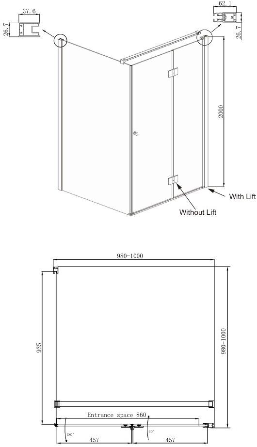 Душевое ограждение Ambassador Diamond 12011106R (1000x1000x2000), 1 место - Вид №8