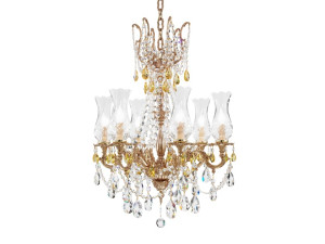 Французская золотая люстра с кристаллами Schoeler и остеклением