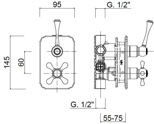 Rubinetteria Giulini Смеситель для душа с термостатом на 2 отверстия Parigi 8283ln - Вид №1