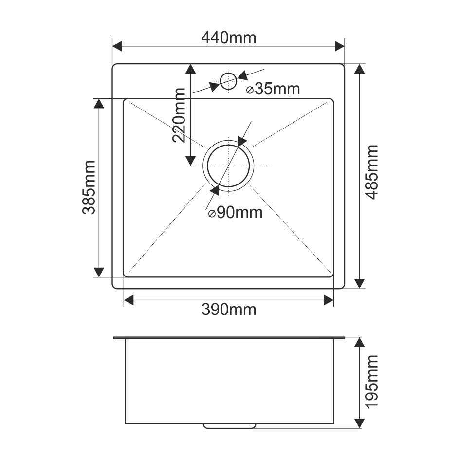 Мойка R44485H MELANA ProfLine 3,0/200 САТИН врезная прямоугольная в комплекте с дозатором MLN-R44485H+дозатор - Вид №5