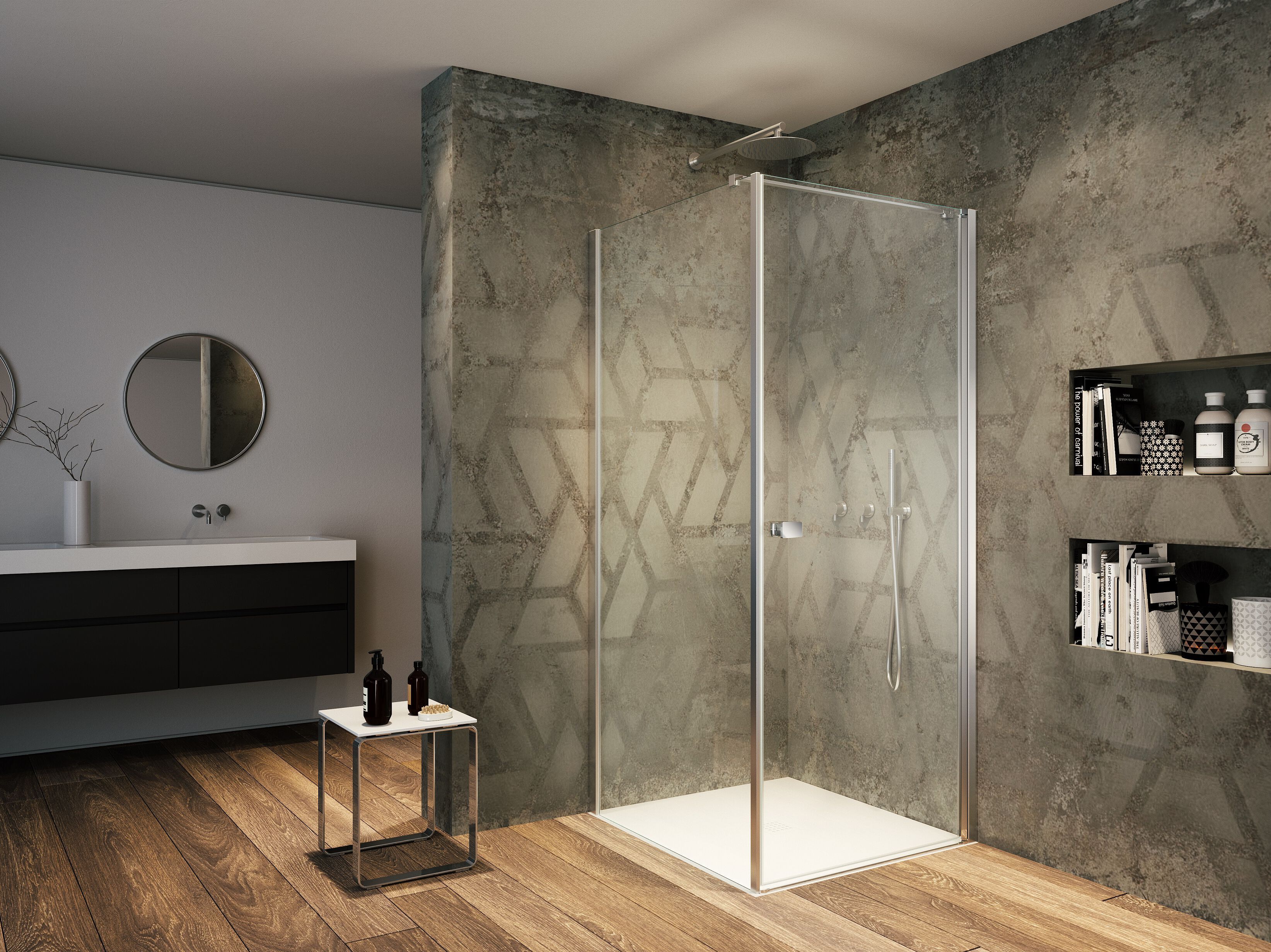 Стеклянная угловая душевая кабина с распашной дверью Provex Industrie Kombi ARCH-00086887 - Вид №1