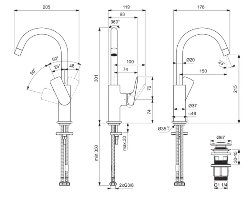 Смеситель для раковины с автоматическим сливом Ideal Standard Ceralife C ARCH-00112661 - Вид №2