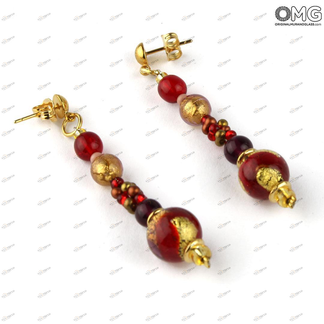 3486 ORIGINALMURANOGLASS Серьги Сесилия - длинные красные - муранское стекло - Original Murano Glass OMG 5 см 