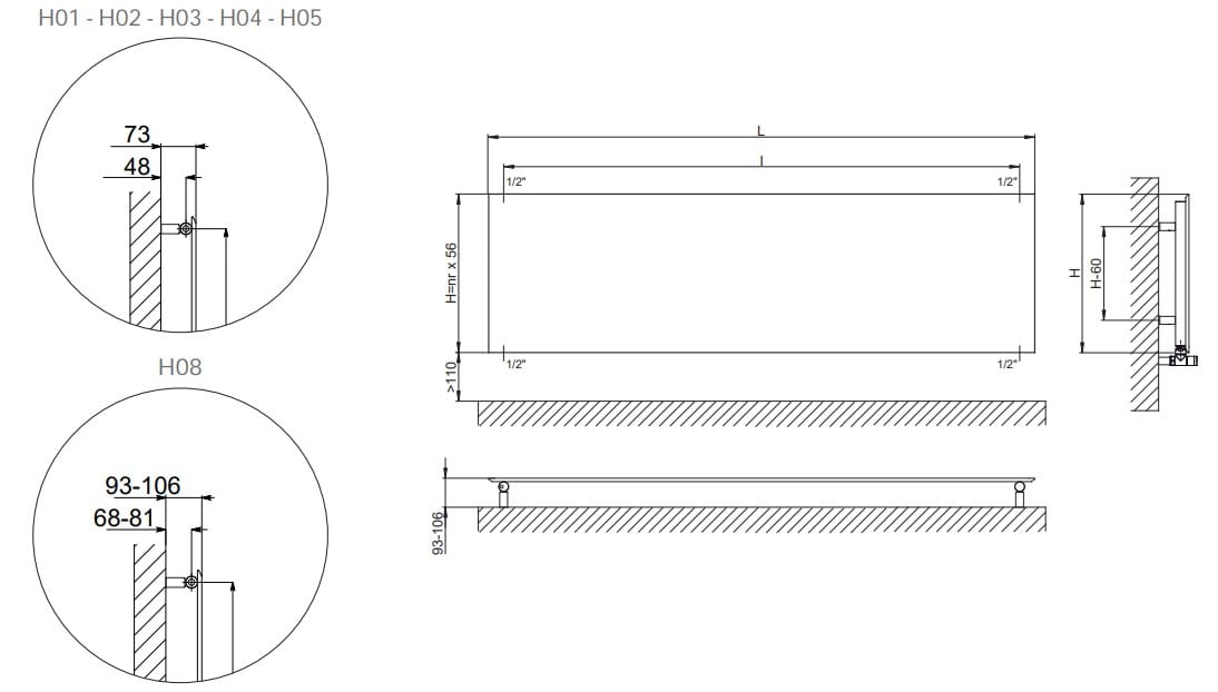 Горизонтальный полотенцесушитель с горячей водой из углеродистой стали Cordivari Design Neo Design ARCH-00050822 - Вид №2