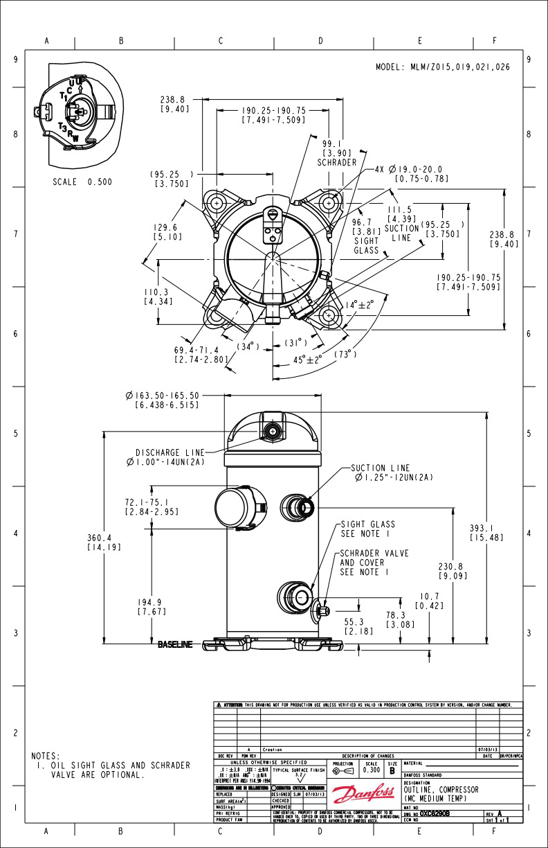 Danfoss MLZ — герметичные спиральные компрессоры MLZ076T4LC9A Компрессор спиральный 121L8655  - Вид №14