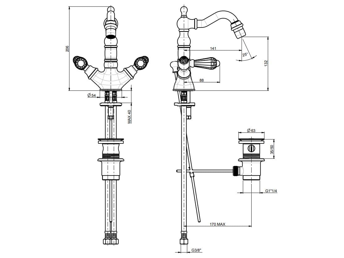 Смеситель для биде с одним отверстием для пола Rubinetterie Frattini Lybra M Style ARCH-00145105 - Вид №4