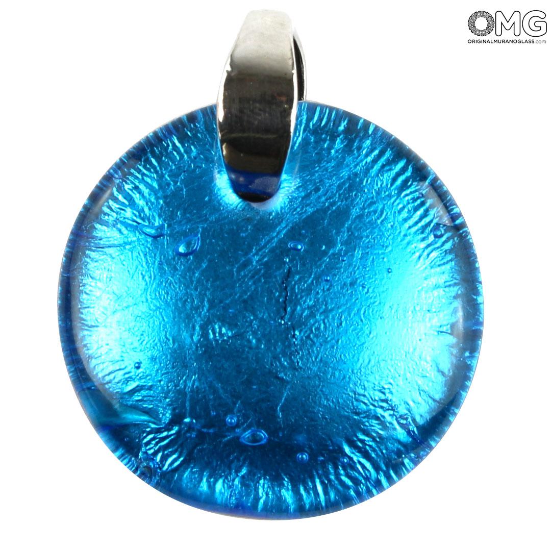 4006 ORIGINALMURANOGLASS Круглая голубая подвеска с серебром - муранское стекло OMG 5 см  - Вид №1