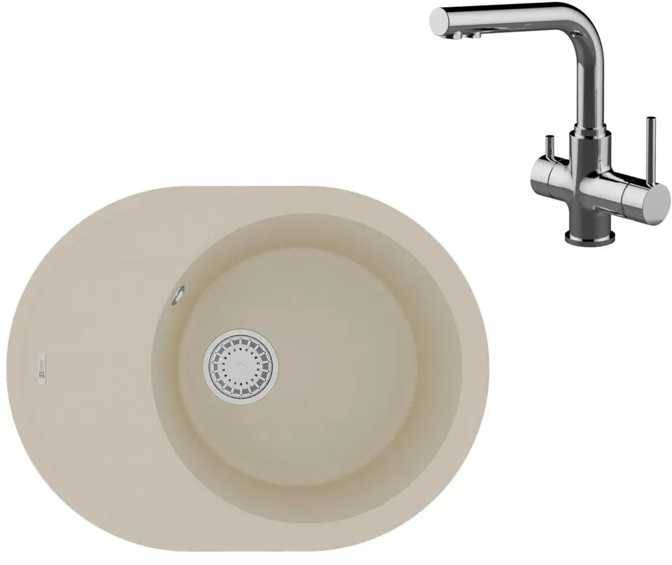 91109755 Врезная мойка Lemark Lacha 62x47x18 см кварц цвет хром/бежевый STLM-0866659