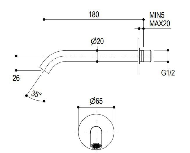 Настенный дозирующий носик из нержавеющей стали для умывальника Ritmonio Diametro35 Inox Concrete ARCH-00004749 - Вид №1