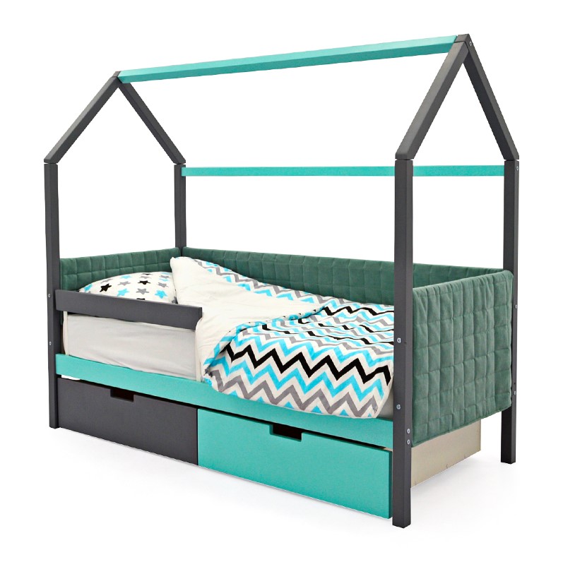 Детская кровать-домик мягкая графит-мятная Svogen БЕЛЬМАРКО  00-3873190 Серый Santreyd  - Вид №4