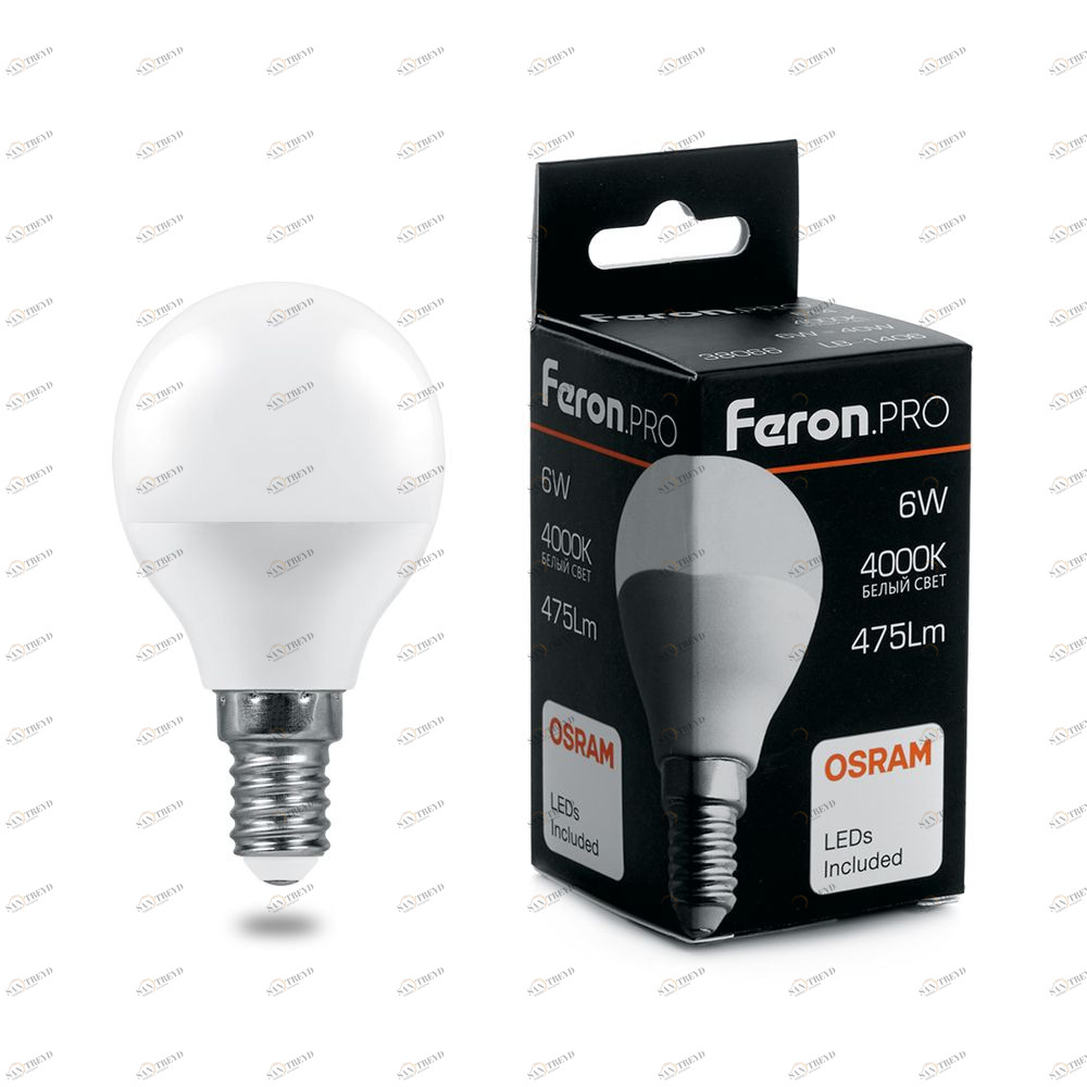 Лампа светодиодная Feron.PRO "Шарик" E14 7.5W 4000K OSRAM LED LB-1407 38072 FERON  00-3956748 Матовый 