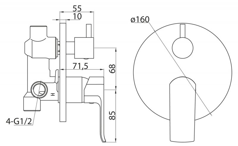 Встраиваемый смеситель для ванны и душа с переключателем DISCO DIS-BASM-CRM BELBAGNO  - Вид №1