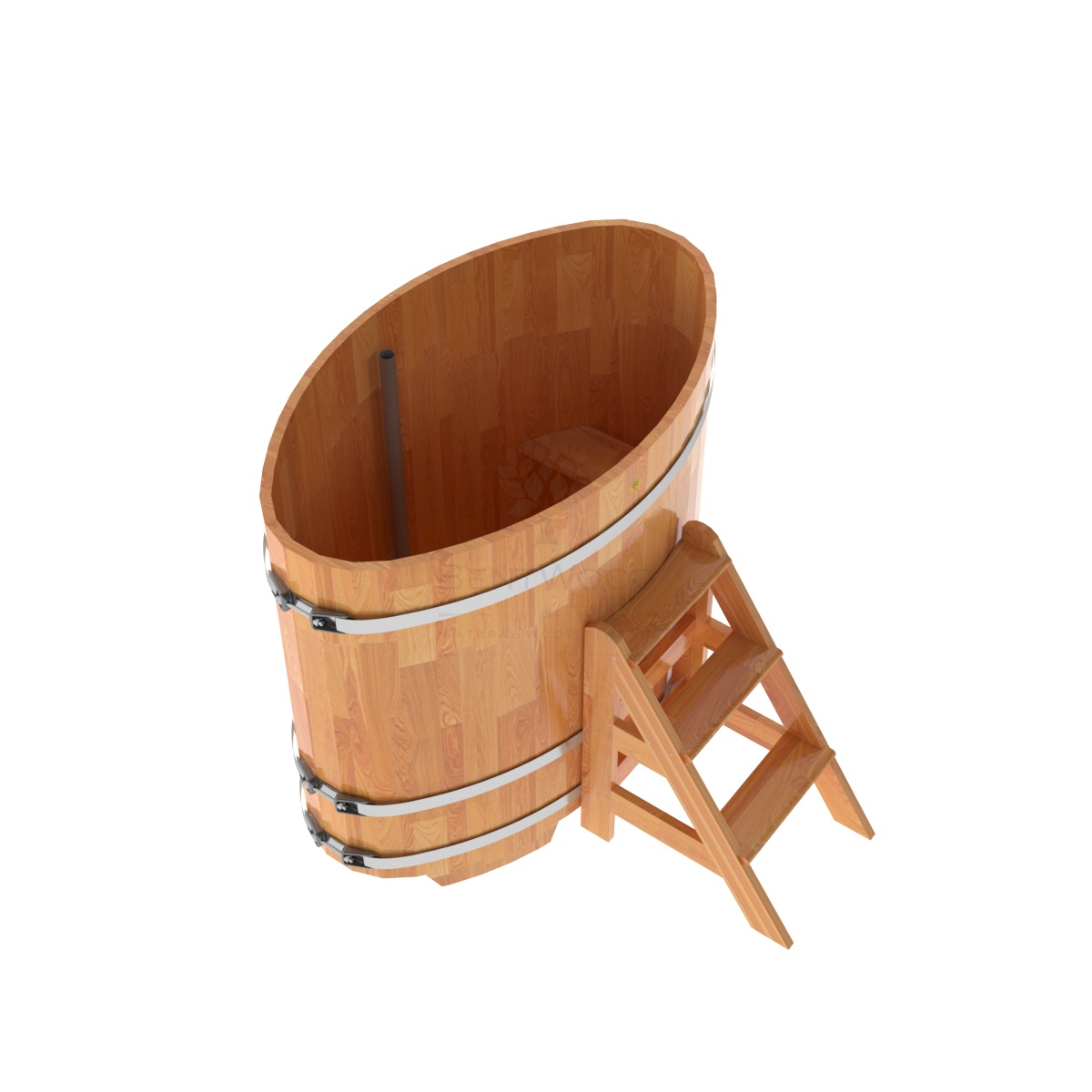 1496 Купель овальная из сращенных ламелей лиственницы 0,80х1,42х1,2 натуральная Alyarus  - Вид №1