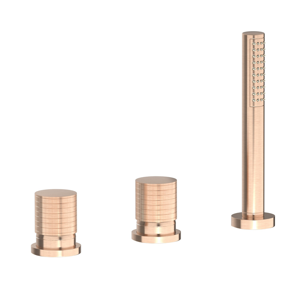 Смеситель на бортик ванной на 3 отверстия с изливом, дивертером и душевым гарнитуром. WE ARE IB ga397sr Brushed Rose Gold Gatsby