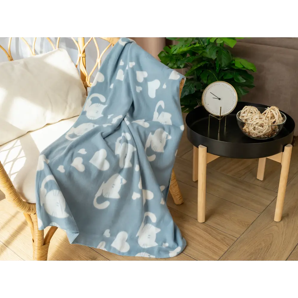 Плед «Коты и сердца» 120x150 см флис цвет голубой BELEZZA STLM-2018360 - Вид №4