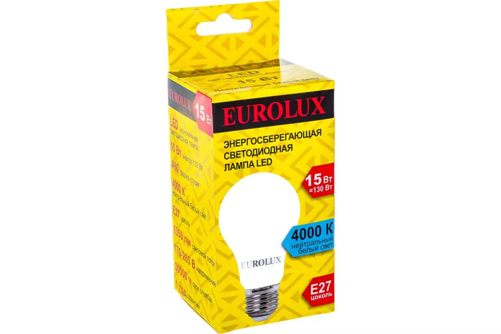 91421054 Лампа светодиодная Eurolux LL-E 76/2/20 E27 15Вт 170-265В груша Нейтральный белый STLM-0914210