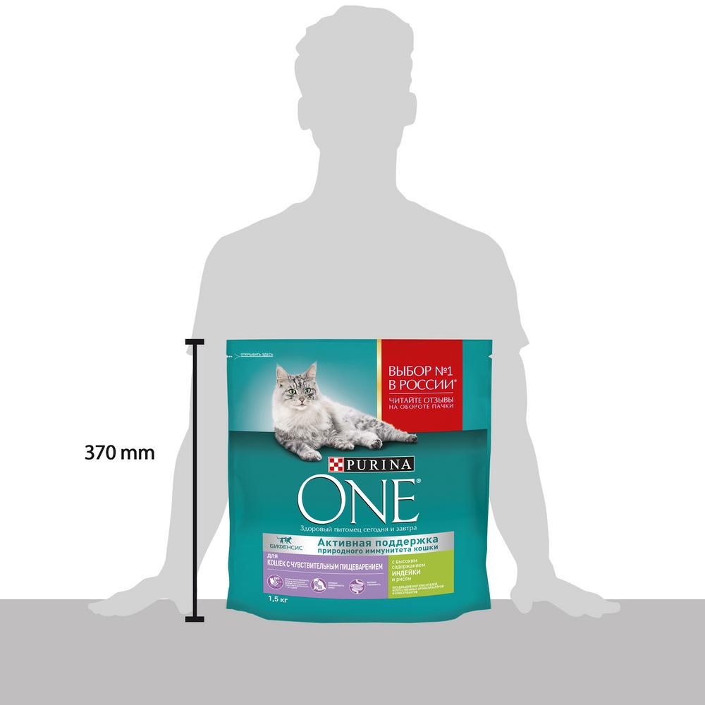 ПР0059646 Корм для кошек с чувствительным пищеварением, индейка, рис сух. 1,5кг ONE  - Вид №3
