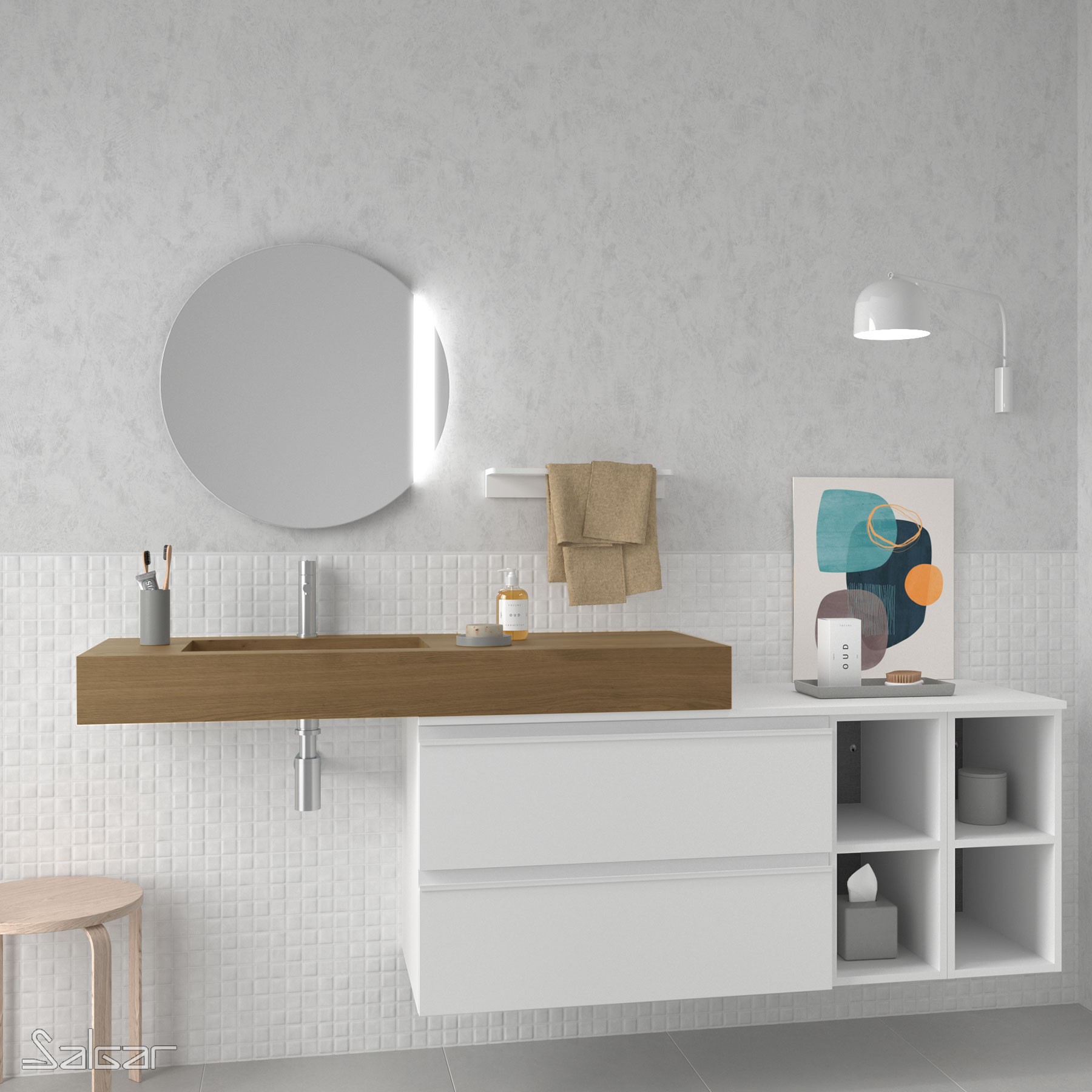 83967 SALGAR Столешница COMPAKT 46 HAVANA OAK от 600 до 800 мм с 1 встроенной мойкой 600-800 x 460 x 120 мм  - Вид №3