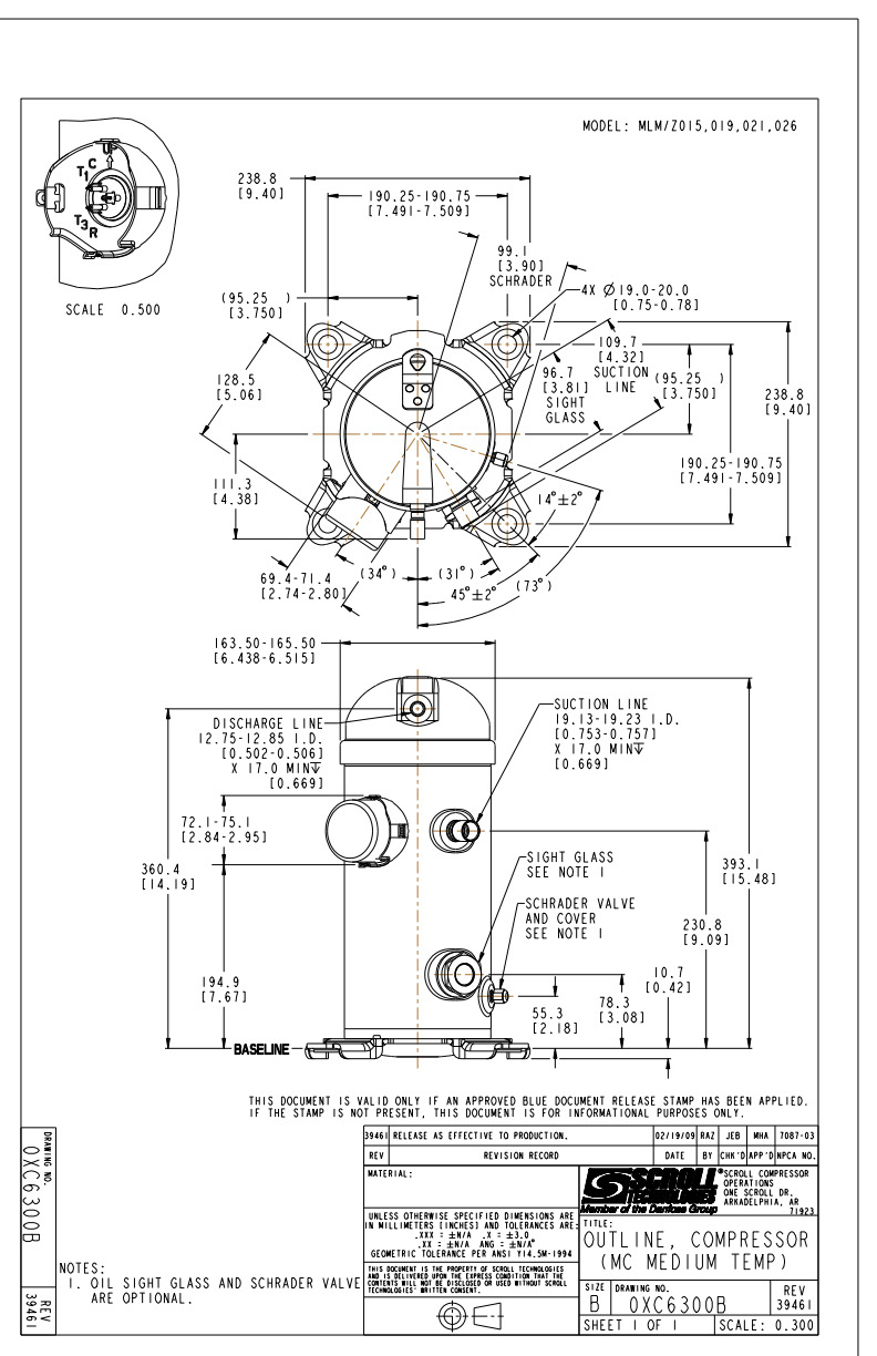 Danfoss MLZ — герметичные спиральные компрессоры MLZ076T4LC9A Компрессор спиральный 121L8655  - Вид №9