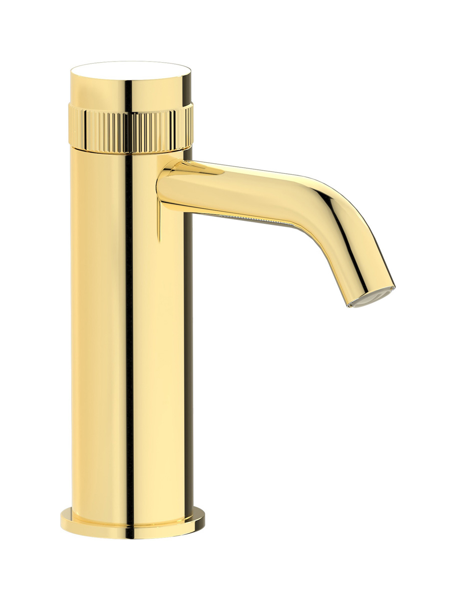 Монорычажный прогрессивный смеситель на раковину в комплекте с донным клапаном. WE ARE IB rx200ii Pale Gold Reflex