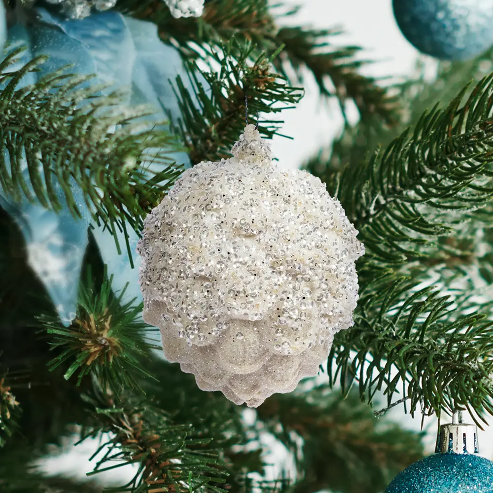 89381663 Украшение елочное «Шишка в снегу», 11.5x8.5 см, цвет белый STLM-1394770 Santreyd 