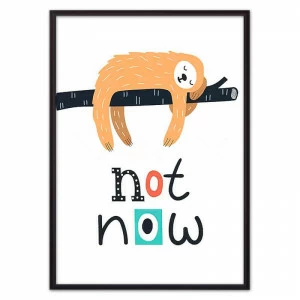Постер в раме белый с желтым 21х30 см "Ленивец "Not now" ДОМ КОРЛЕОНЕ ЖИВОТНЫЕ, НАДПИСИ 00-3959473 Белый;желтый