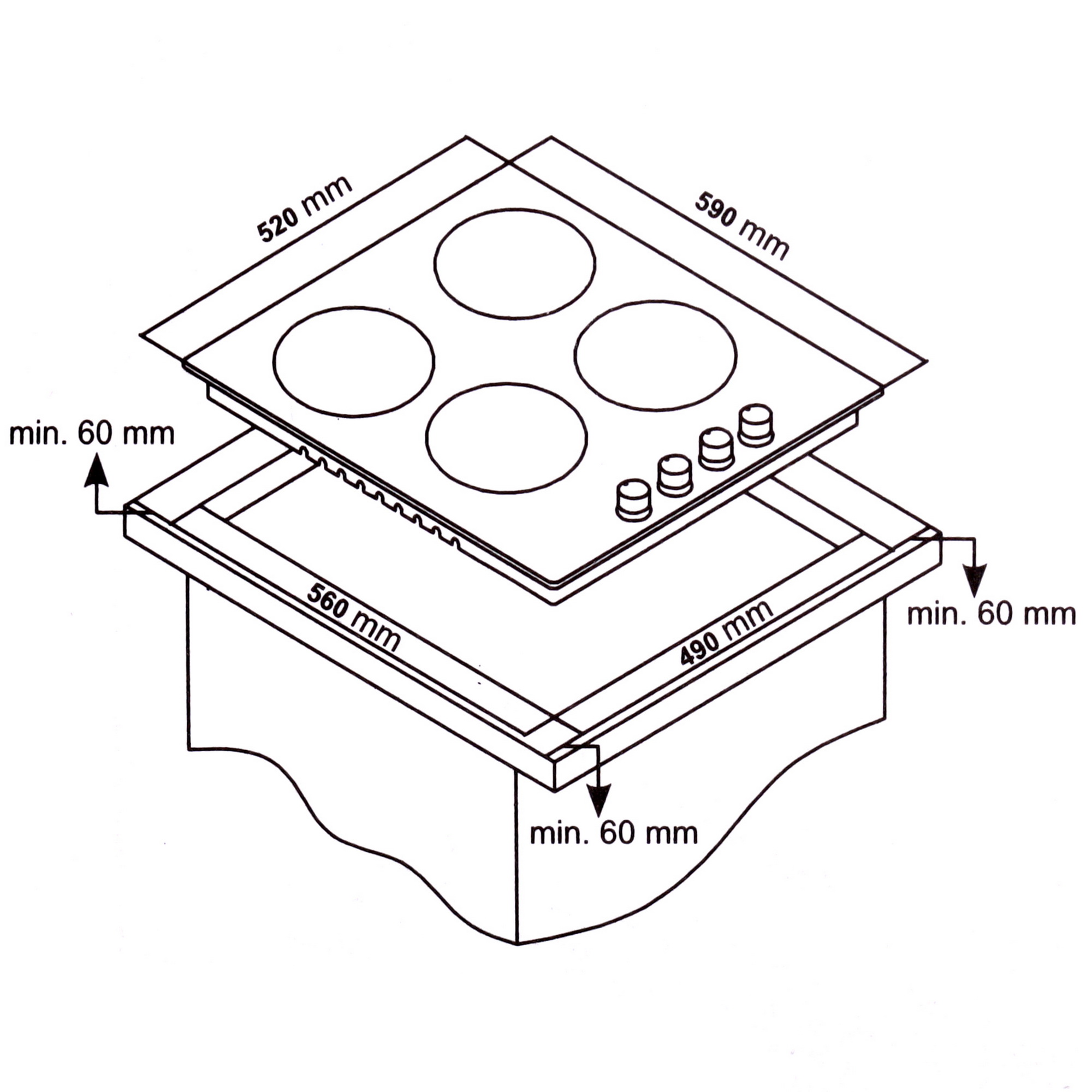 9284830 Газовая варочная поверхность CARINO CH60K40S111 STDN-0074315 - Вид №6