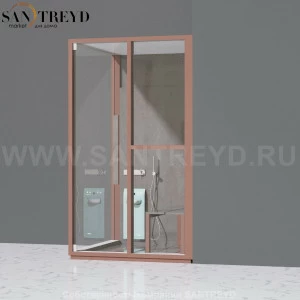 Effegibi H SMALL LO82030005 Комбинированная баня: хаммам и душ. Установка: в правый угол. Правая дверь. Мощность: 3 кВт макс. Размеры: длина 131 см, ширина 92 см. Отделка: матовый лакированный коричневый аллюминий и темный ламинат из керамогранита.