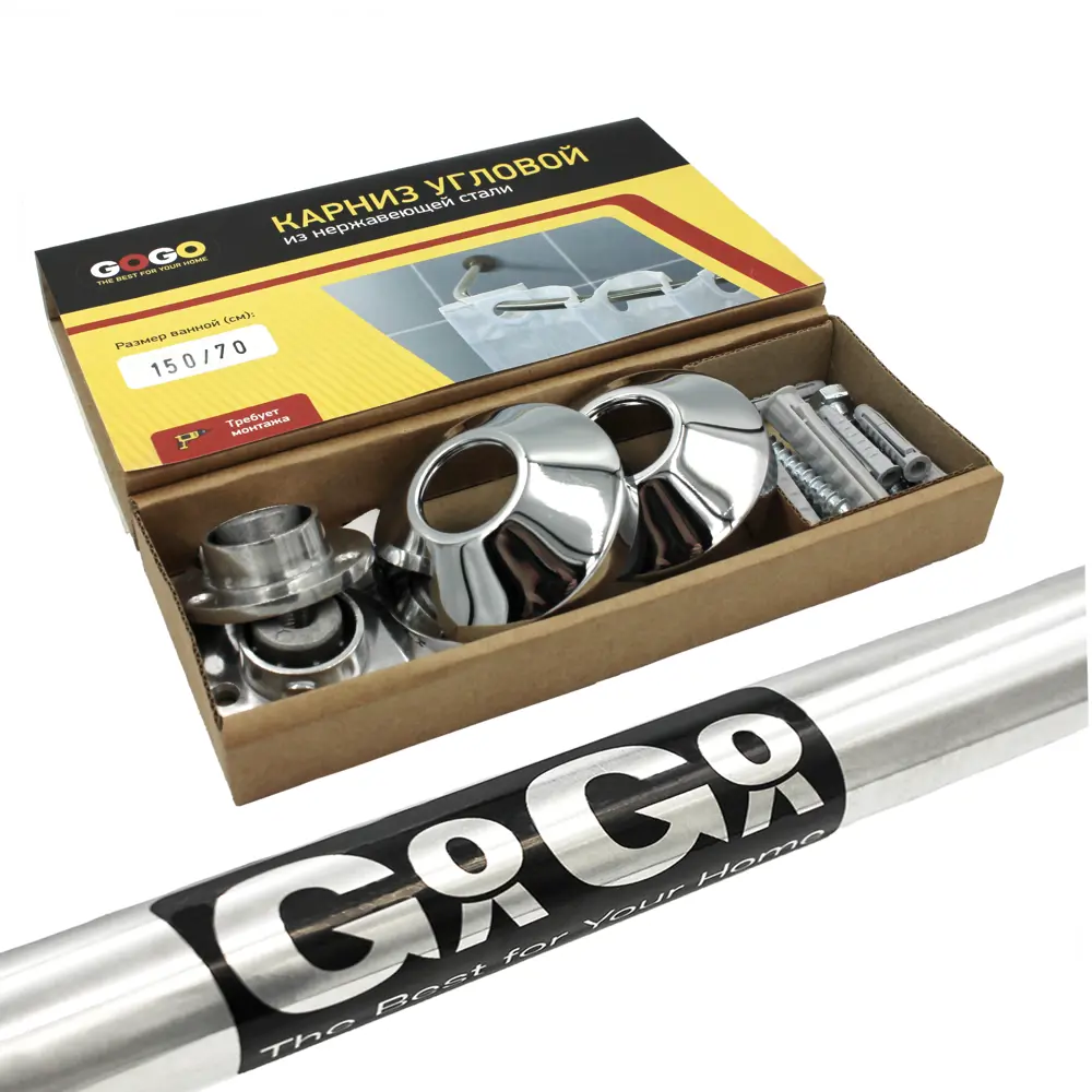 Карниз для ванной Go Go Г-образный 150x70 см нержавеющая сталь цвет хром STLM-2082654 - Вид №7