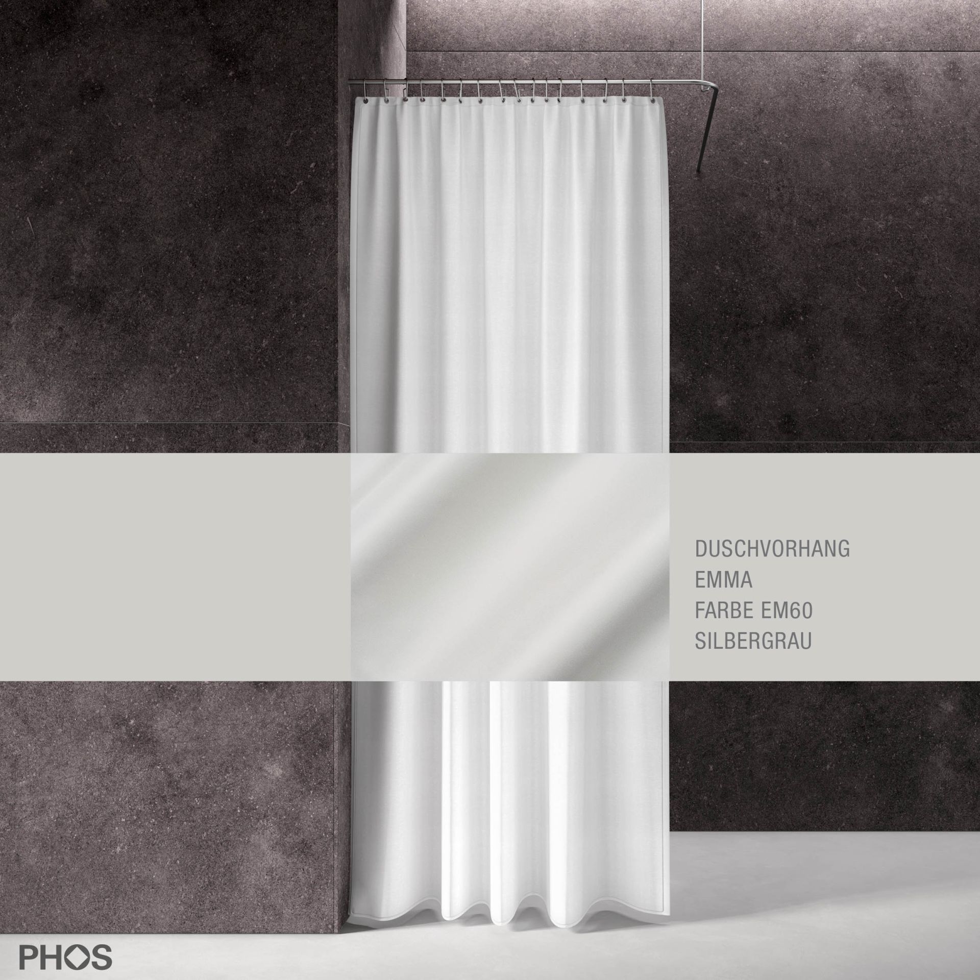 DV-EMMA200-200-EM60 Занавеска для душа emma серебристо-серая, длина 200 см, ширина 200 см. PHOS 