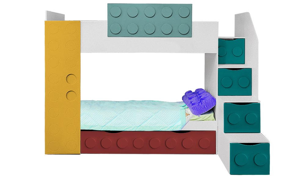 Кровать подростковая двухъярусная с дополнительным спальным местом правая "Леголенд" МАНДАРИН ЛЕГОЛЕНД 178718 Разноцветный;белый;розовый Santreyd  - Вид №1