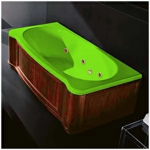 Ванна Gruppo treesse New Classic Young STX-V674B-SX-WO-SZ салатовая с золотой фурнитурой и гидромассажем и дезинфекцией прямоугольная левая деревянная панель орех