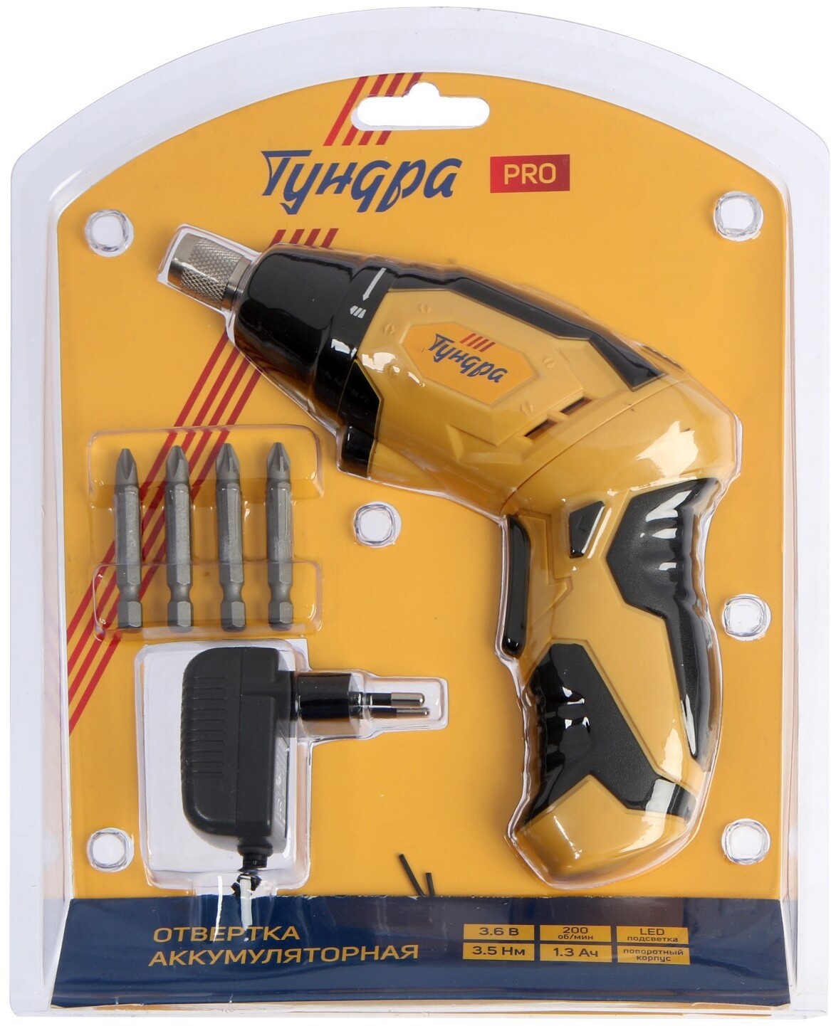 91088865 Отвертка аккумуляторная ТУНДРА PRO 3.6 В Li-ion 1.3 Ач STLM-0477914 TUNDRA