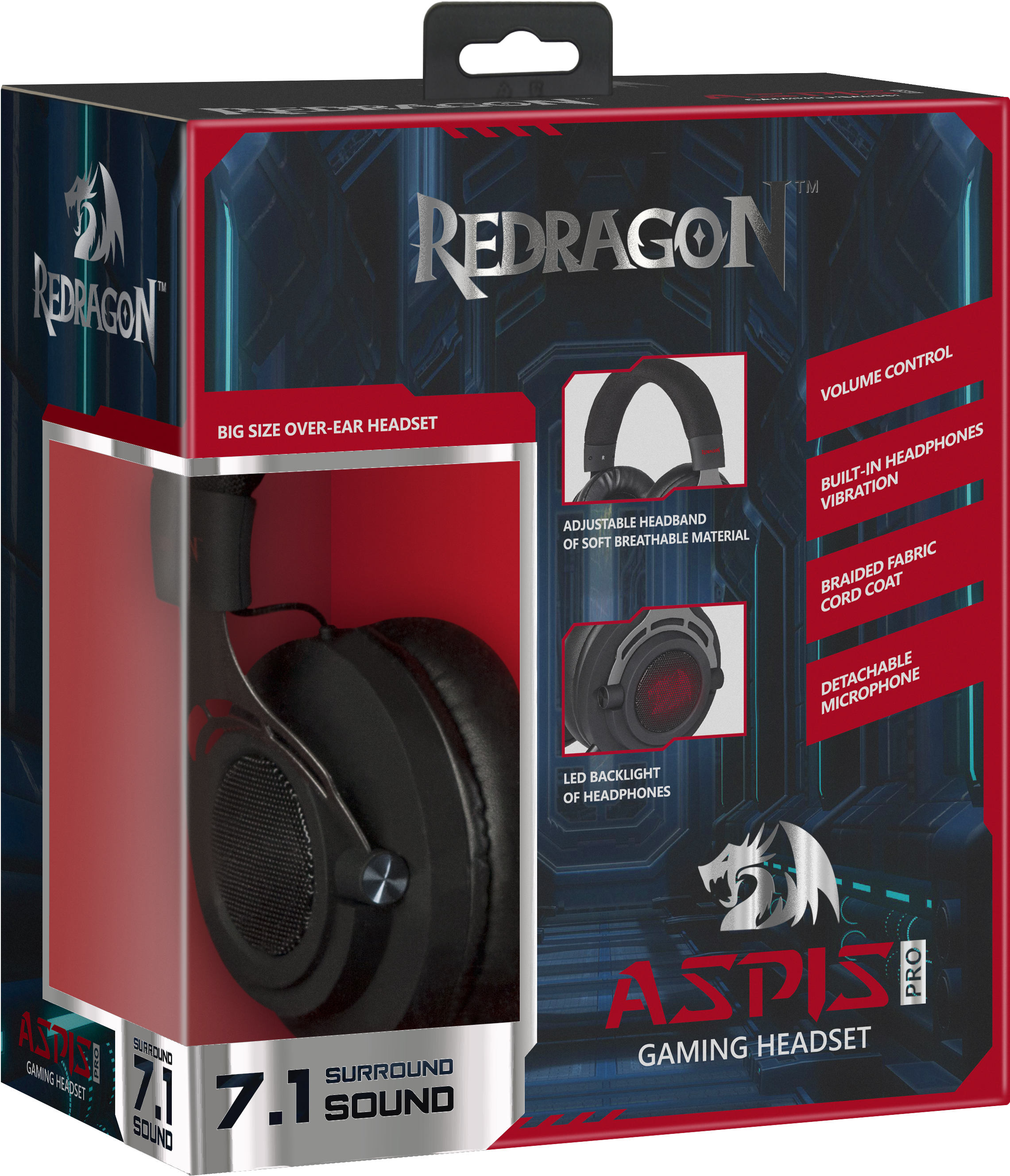 64219 игровая гарнитура aspis pro объемный звук 7.1, провод 2 м Redragon Santreyd  - Вид №9