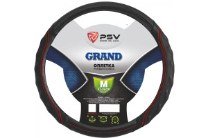 17869495 Оплётка на руль GRAND черный, отстрочка красная, M 121515 PSV