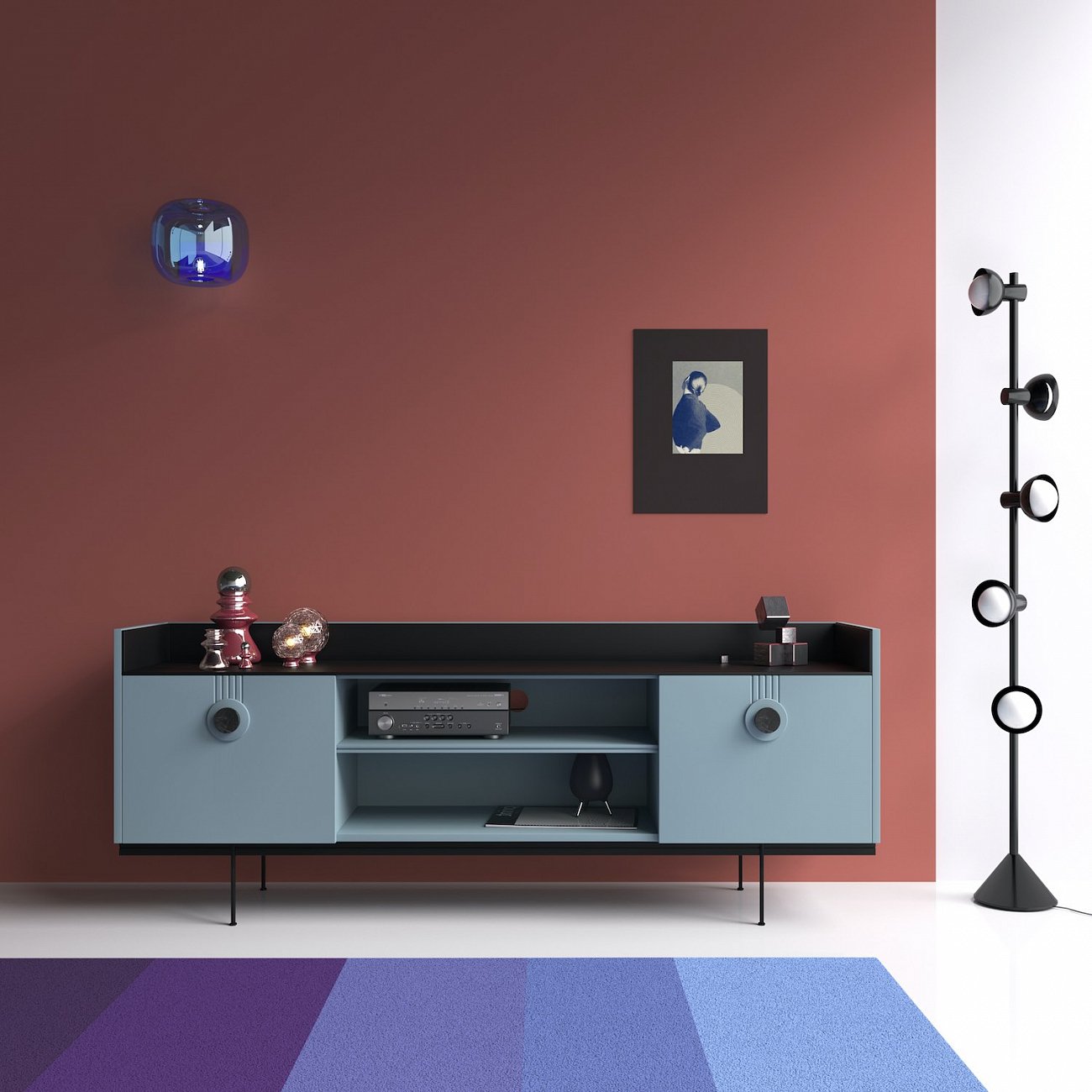Тумба под телевизор черно-голубая Lago BRAGIN DESIGN LIVING 00-3974645 Голубой;черный - Вид №1