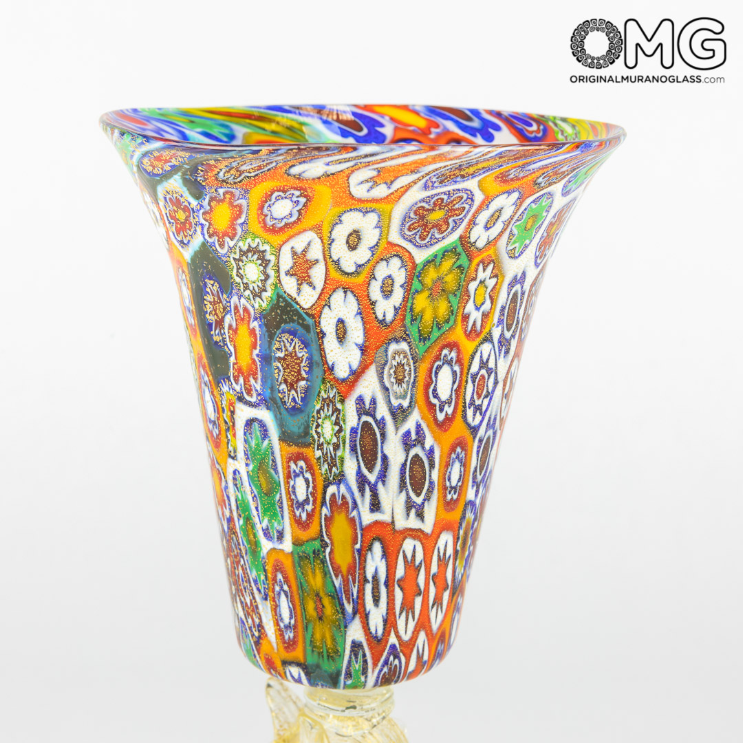 3436 ORIGINALMURANOGLASS Венецианский бокал Миллефиори с золотым лебедем - муранское стекло OMG 9 см  - Вид №1