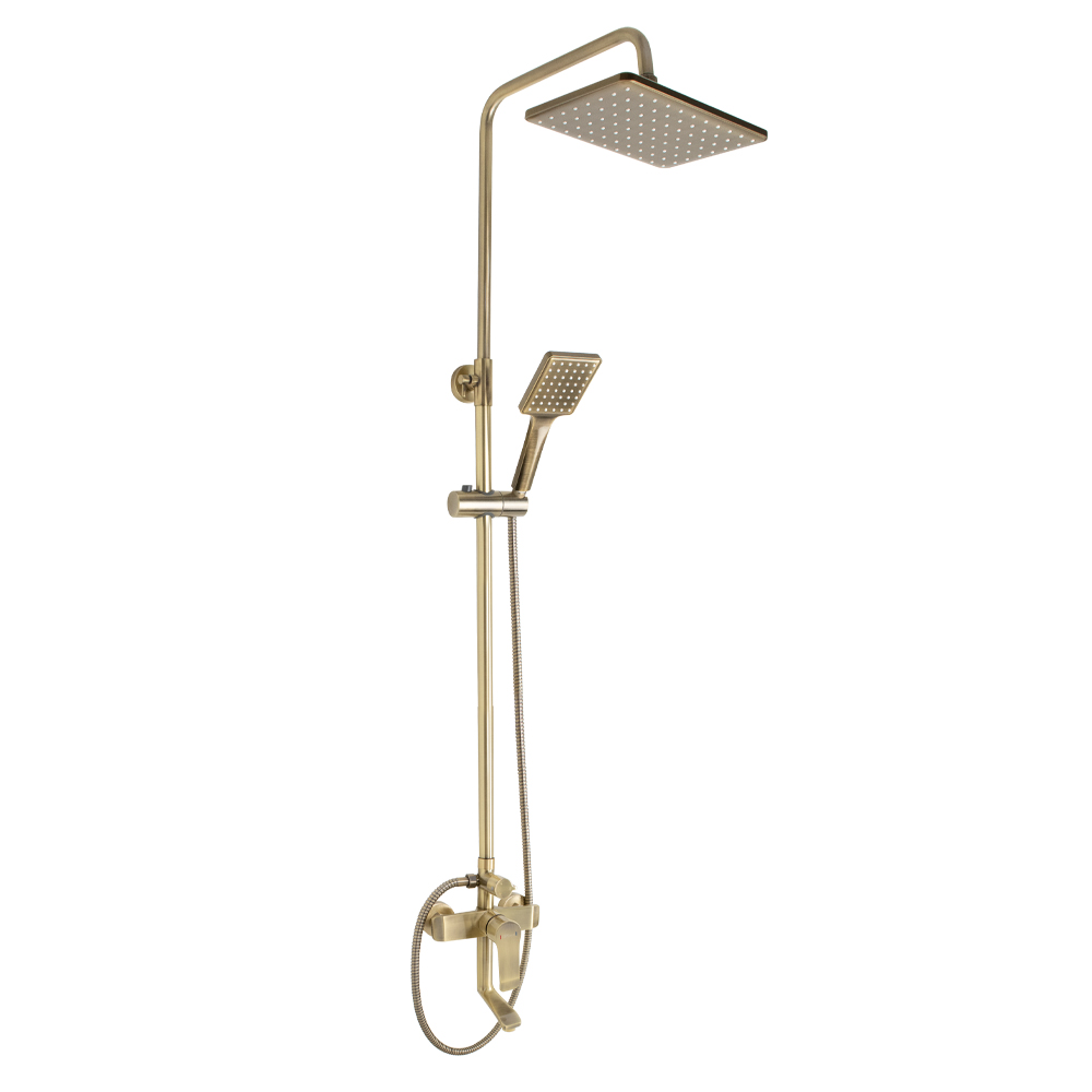 GFmark - Смеситель + стойка душевая "тропический душ" с двумя лейками под состаренную БРОНЗУ, код: 5075 