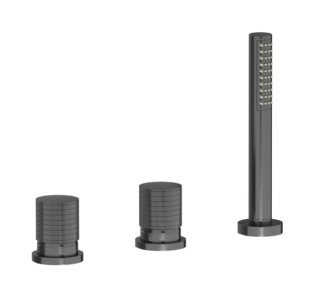 Смеситель на бортик ванной на 3 отверстия с изливом, дивертером и душевым гарнитуром. WE ARE IB ga397cs Brushed Black Chrome Gatsby