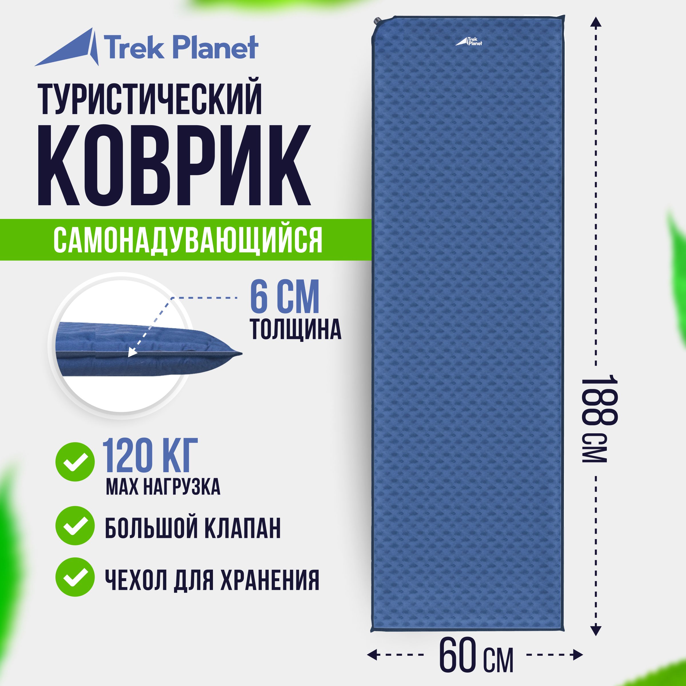 90310036 Коврик кемпинговый Camper 60 185х55х6 см цвет синий STLM-0178047 TREK PLANET
